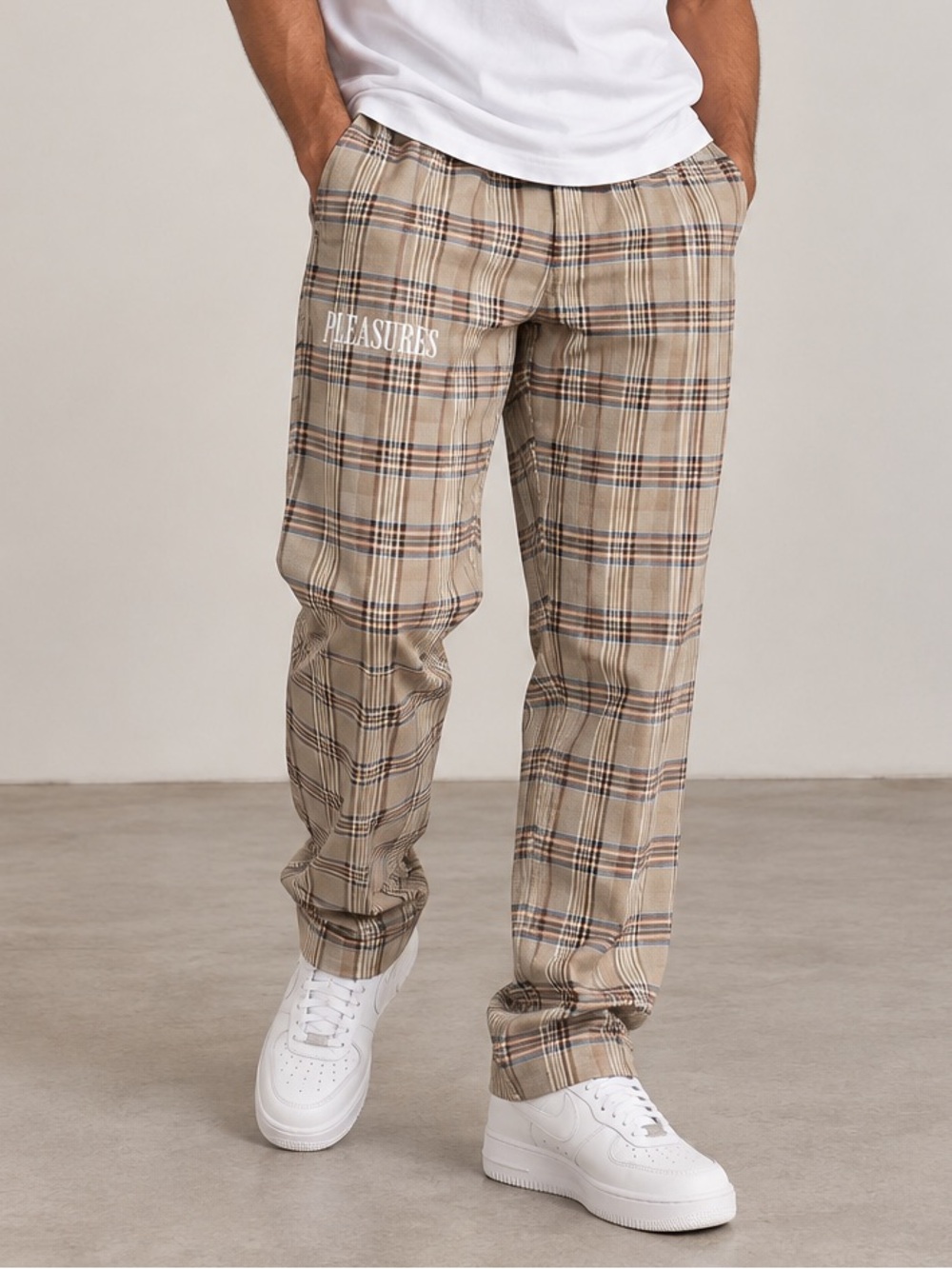 PLEASURES NOW Men's Tan Plaid Casual Pants NWT